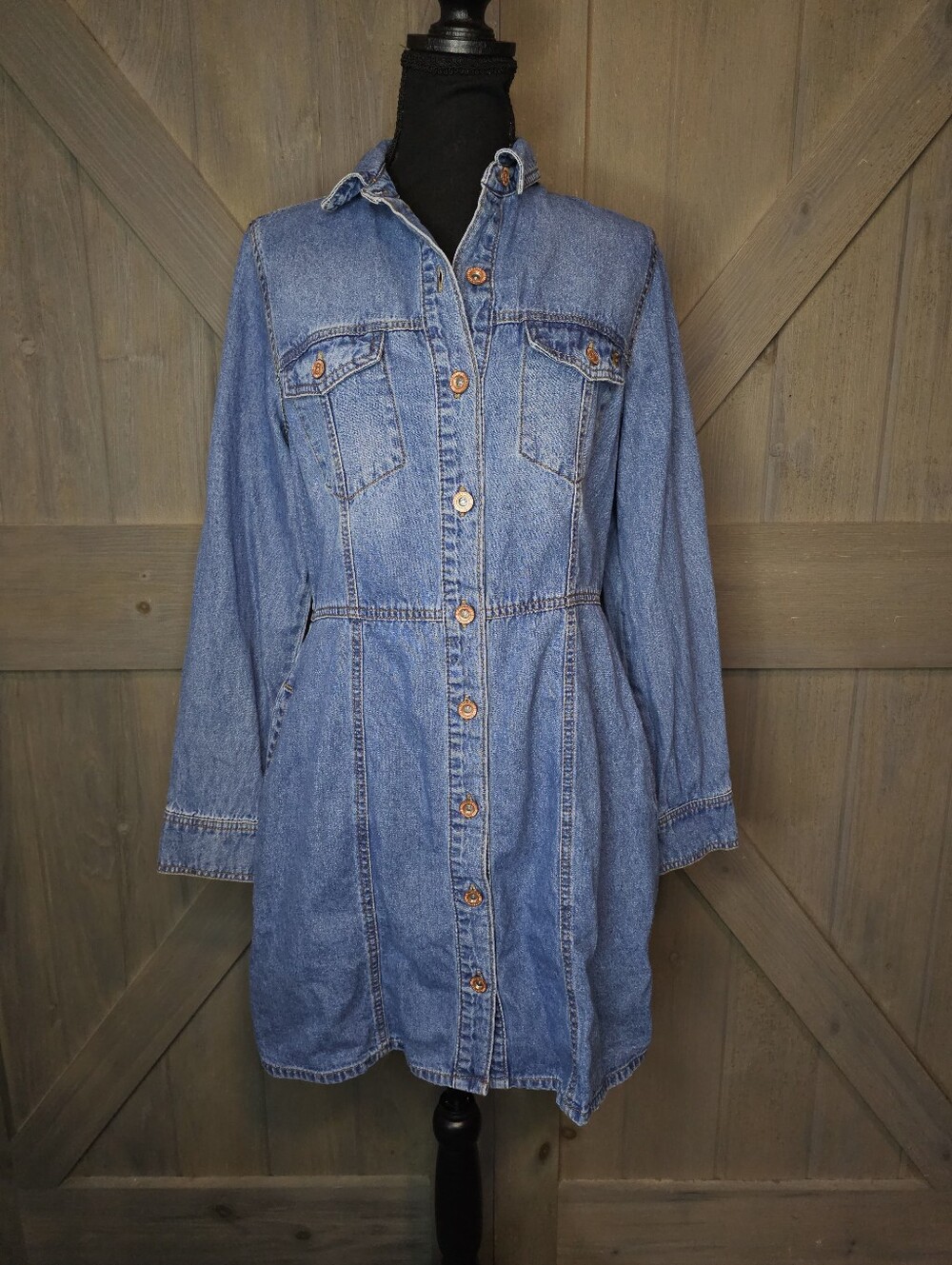 Frye Women's Light Wash Button-Front Long Sleeve Denim Dress sz Small